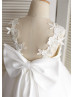 V Neckline Ivory Lace Tulle Knee Length Flower Girl Dress